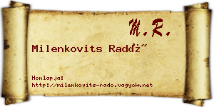 Milenkovits Radó névjegykártya